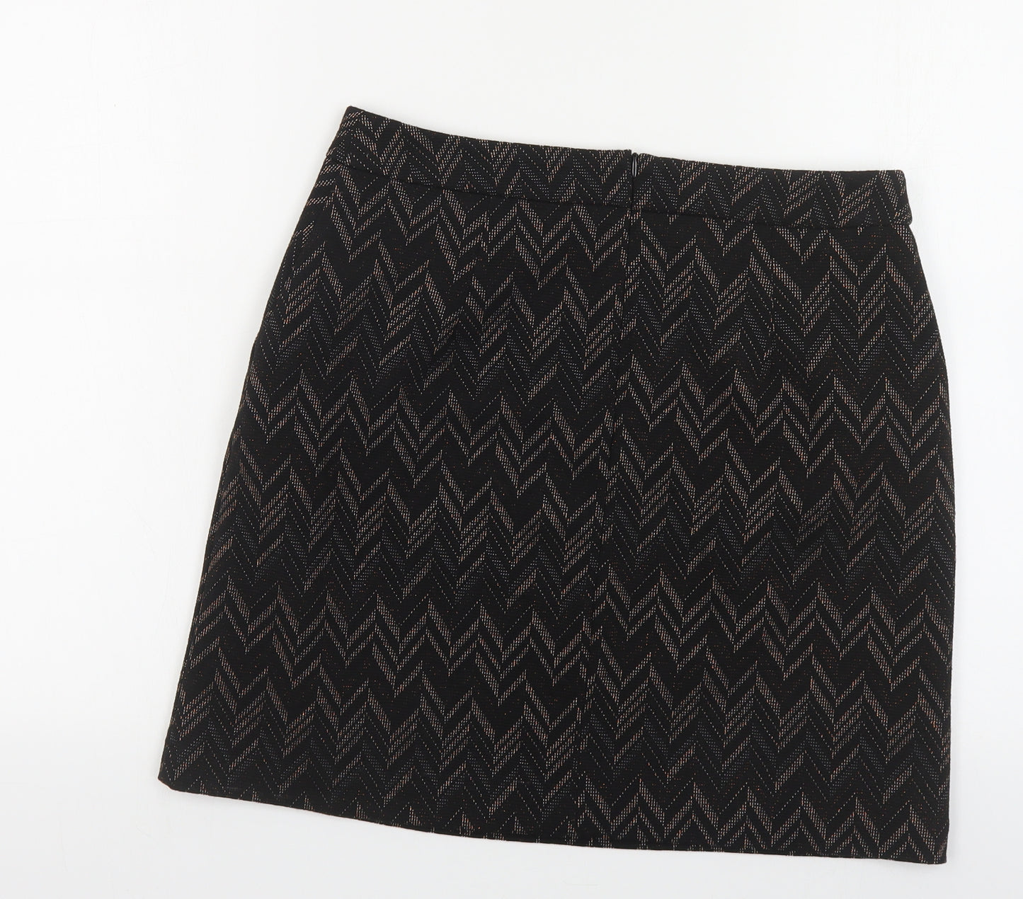Nutmeg Womens Black Geometric Polyester Mini Skirt Size 12 Zip