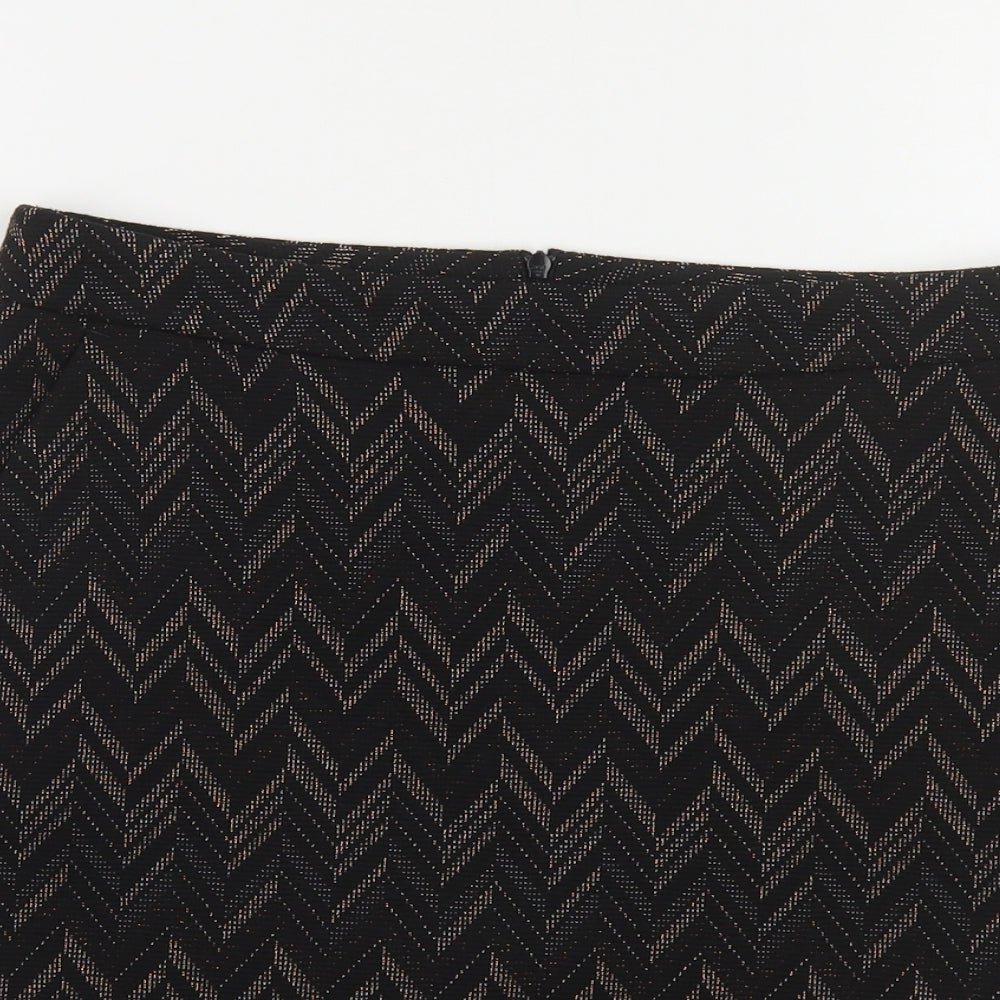 Nutmeg Womens Black Geometric Polyester Mini Skirt Size 12 Zip