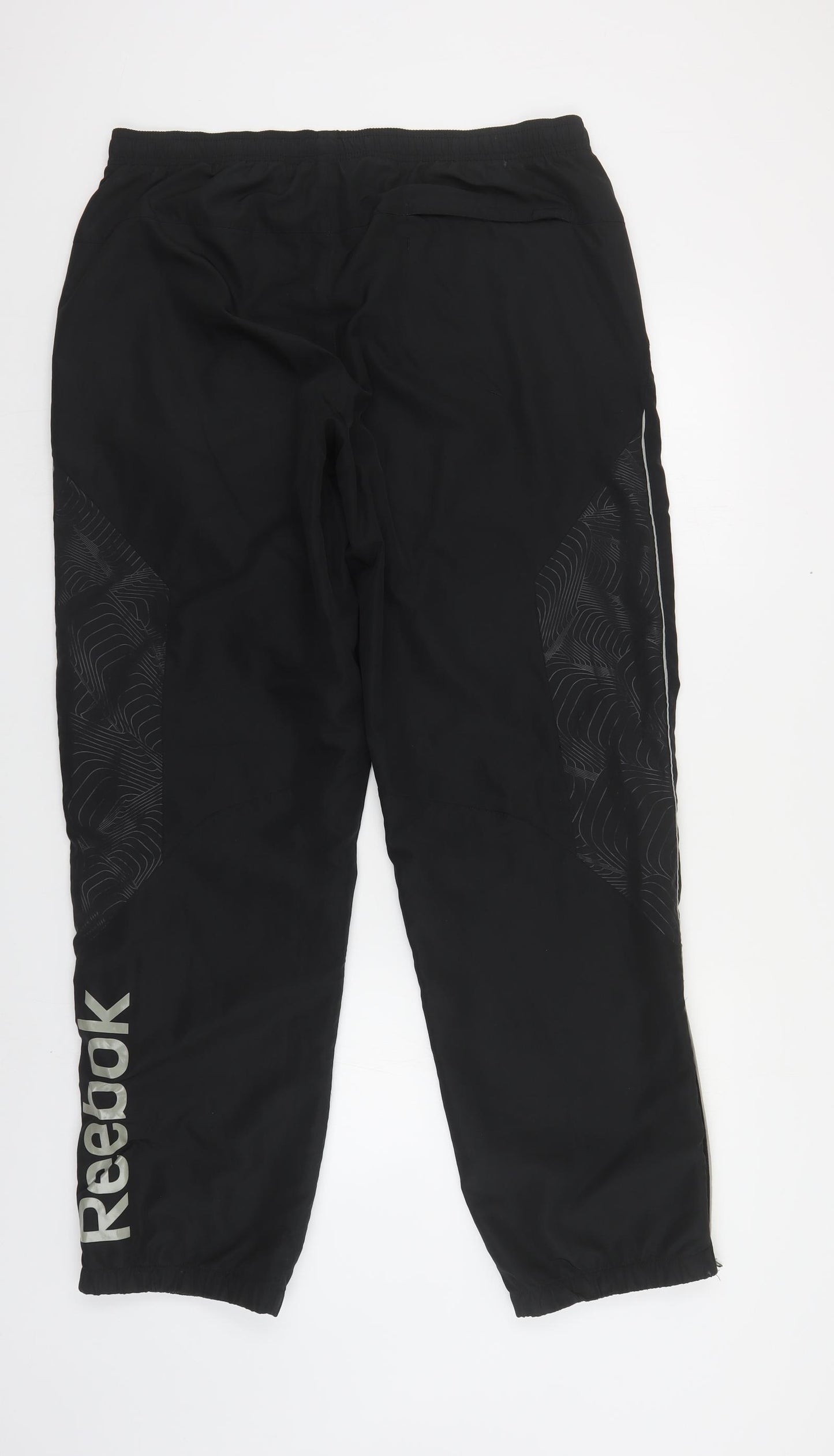 Reebok Mens Black Polyester Jogger Trousers Size L L30 in Regular Drawstring
