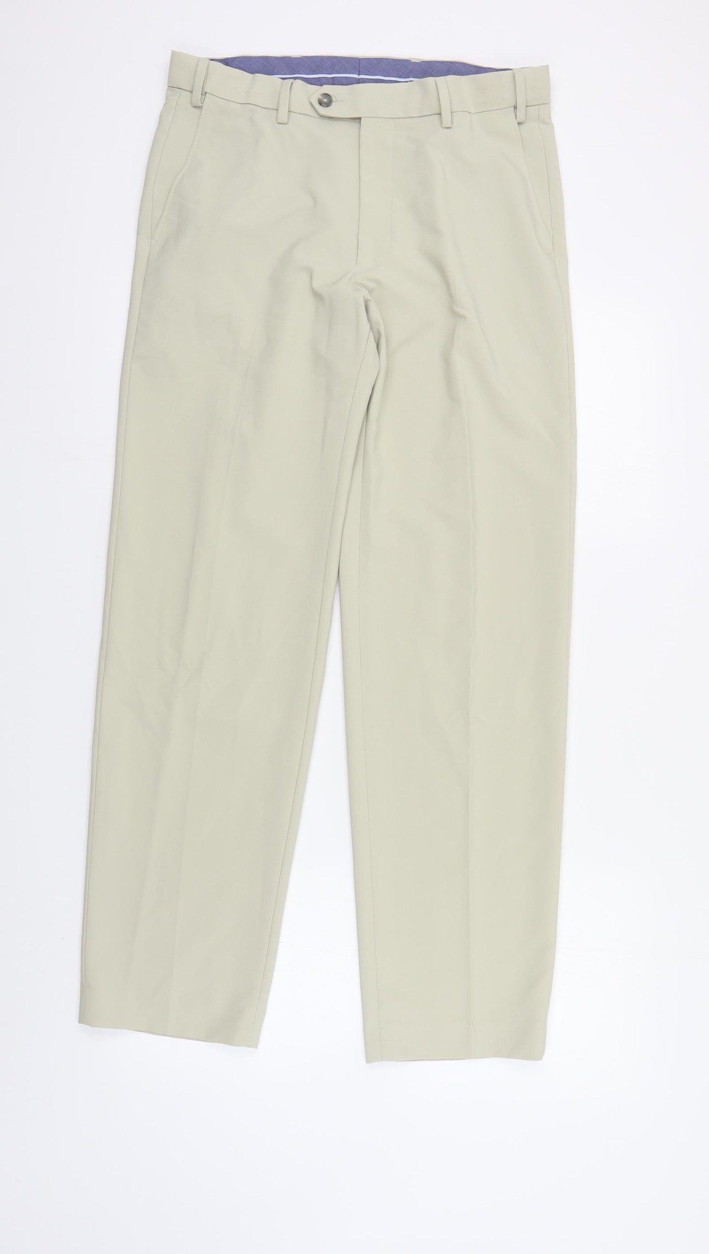 Marks and Spencer Mens Beige Polyester Chino Trousers Size 32 in L31 in Regular Button