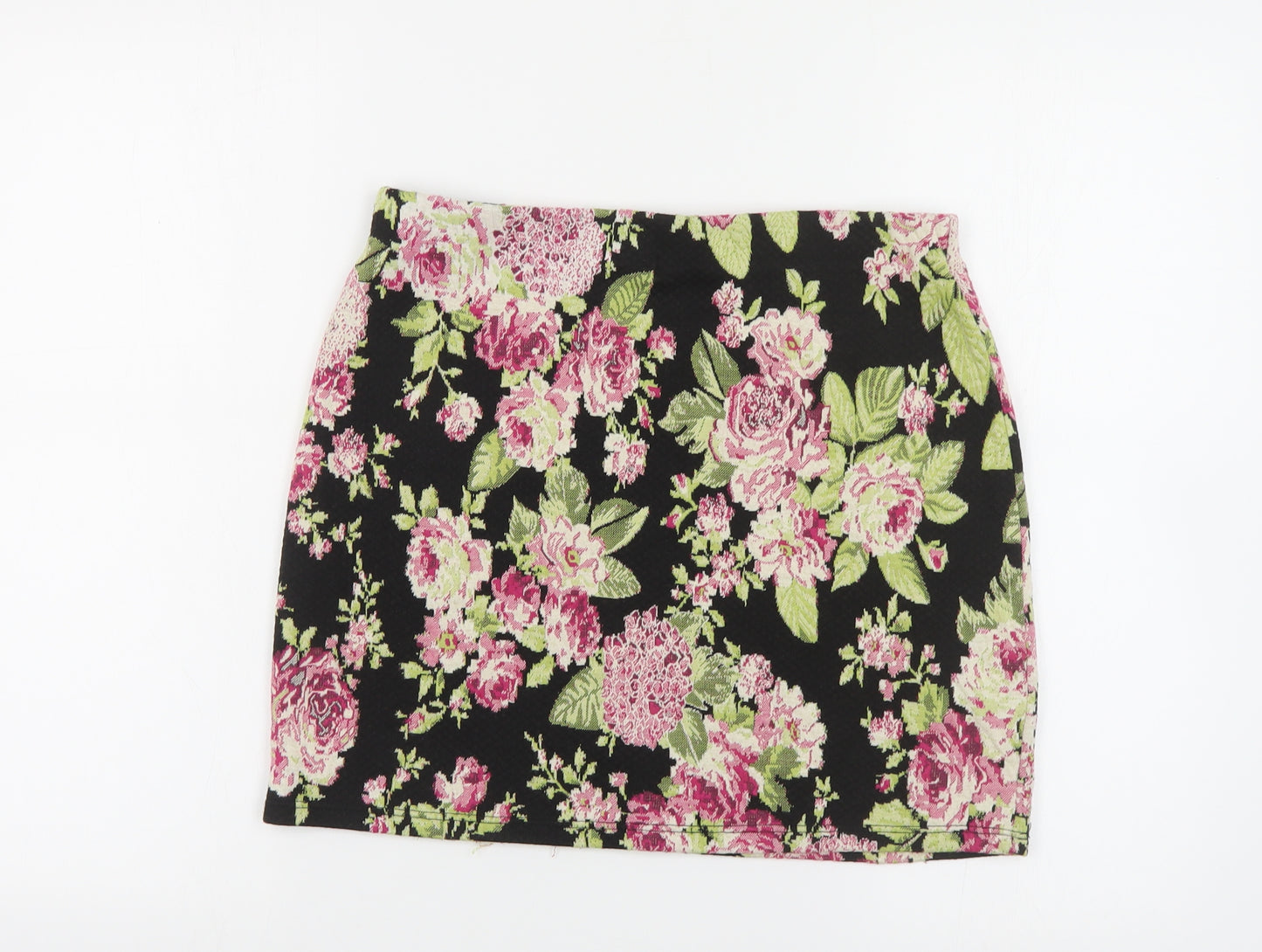 George Womens Black Floral Polyester Mini Skirt Size 12