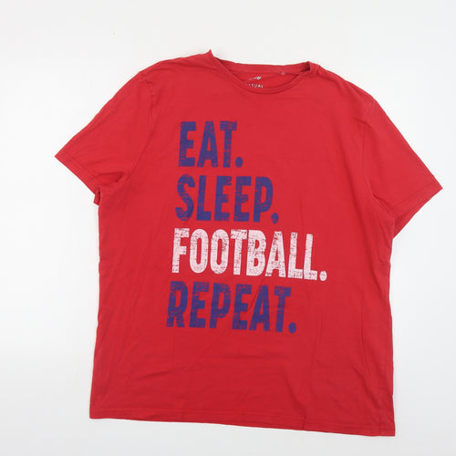 George Mens Red Cotton T-Shirt Size XL Crew Neck - Football