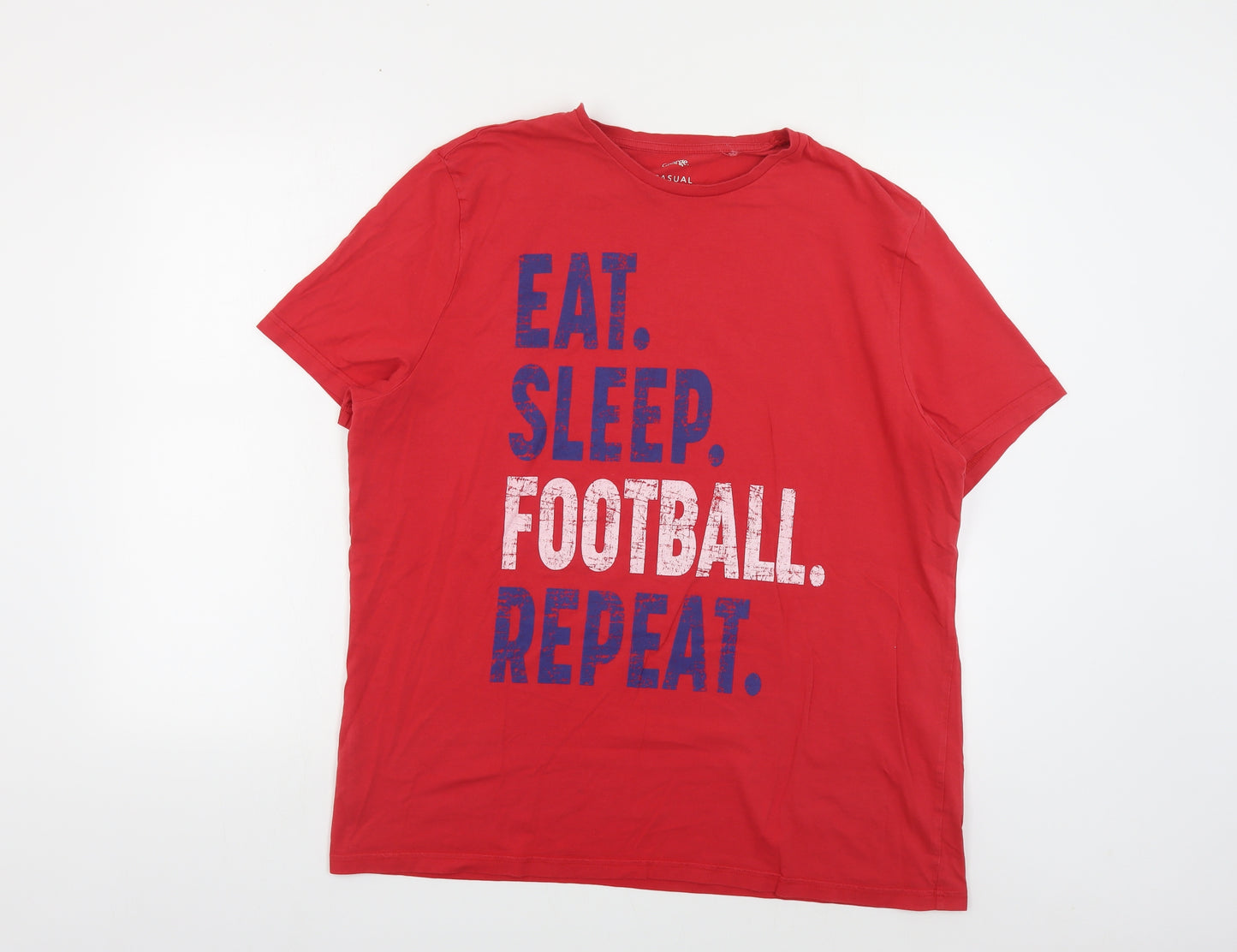George Mens Red Cotton T-Shirt Size XL Crew Neck - Football