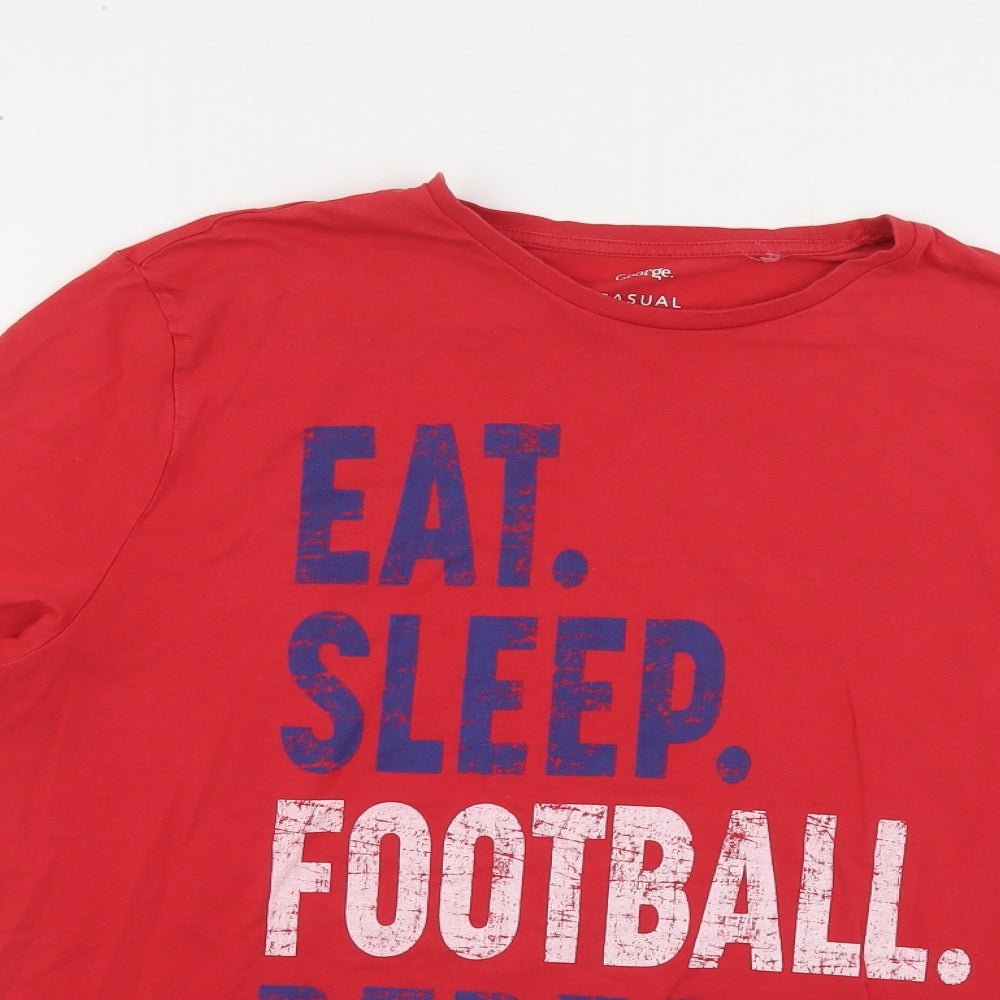 George Mens Red Cotton T-Shirt Size XL Crew Neck - Football