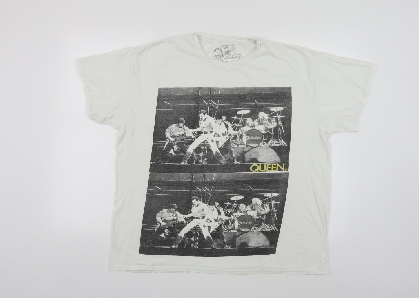 Queen Womens White Cotton Basic T-Shirt Size XL Crew Neck - Freddie Mercury