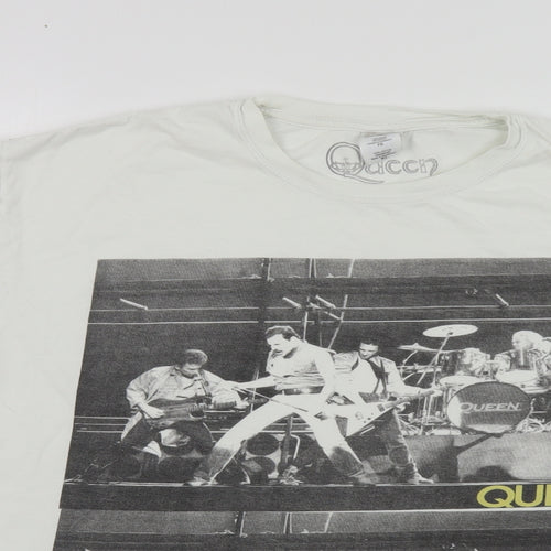 Queen Womens White Cotton Basic T-Shirt Size XL Crew Neck - Freddie Mercury