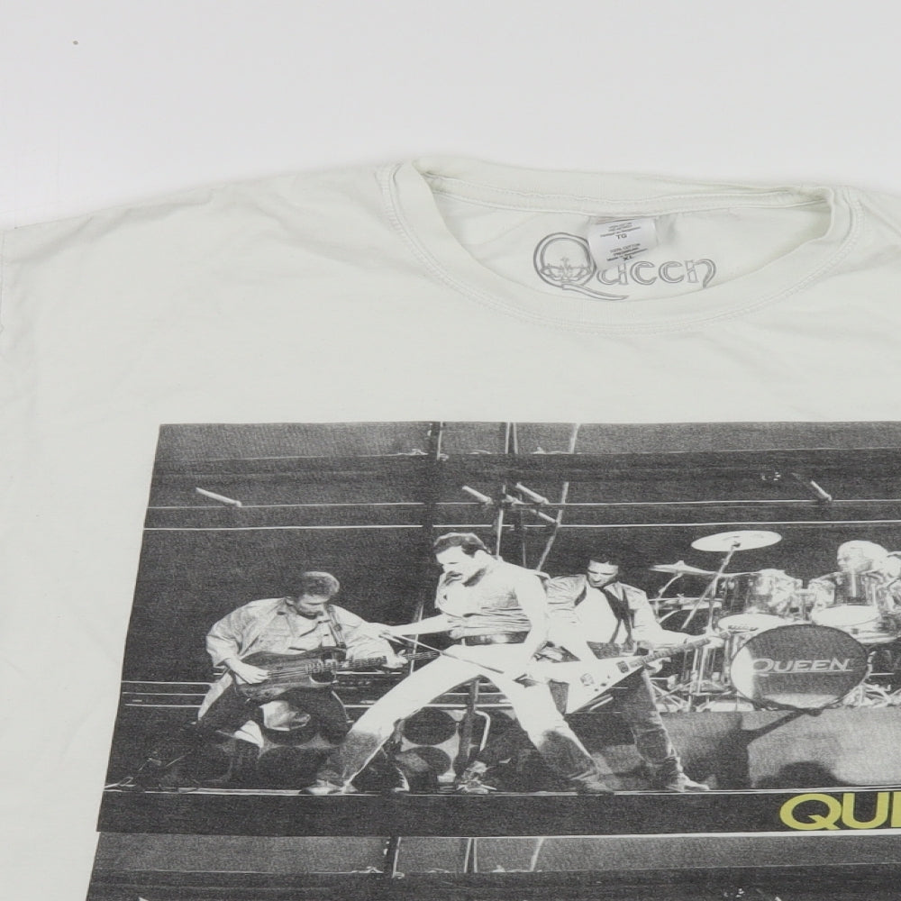 Queen Womens White Cotton Basic T-Shirt Size XL Crew Neck - Freddie Mercury