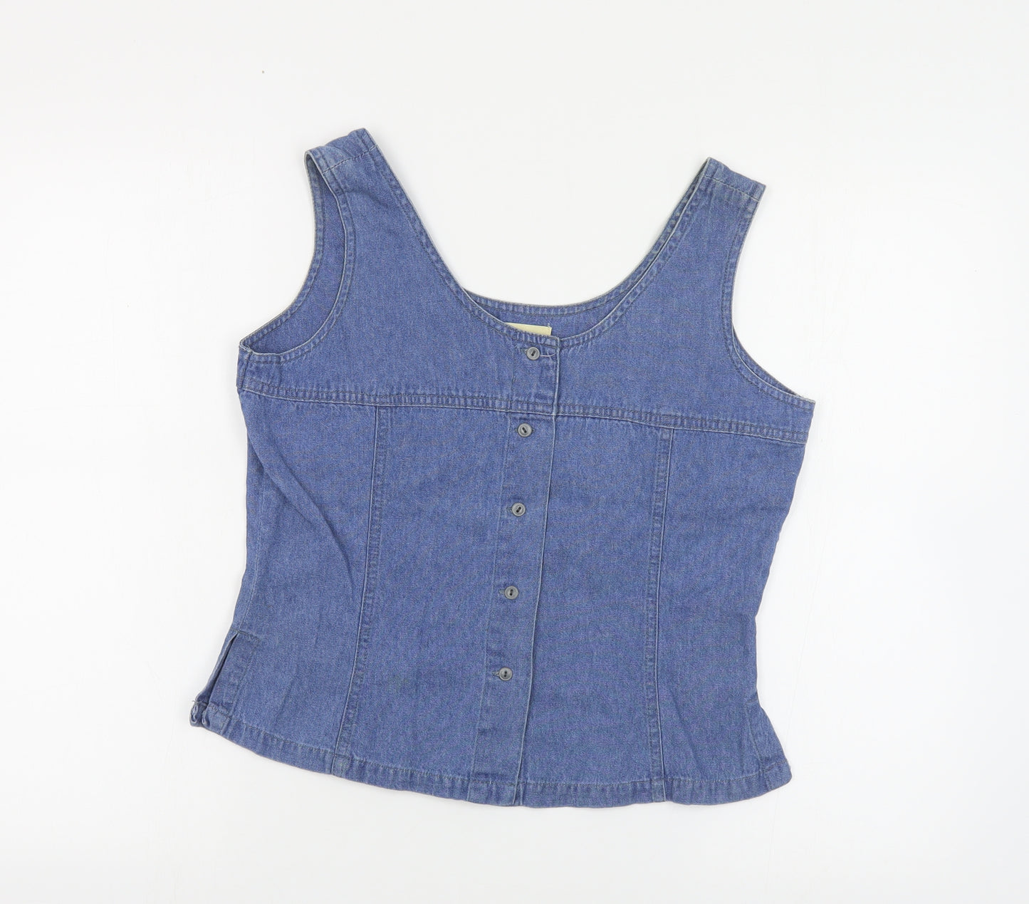 BHS Womens Blue Cotton Basic Tank Size 12 Scoop Neck