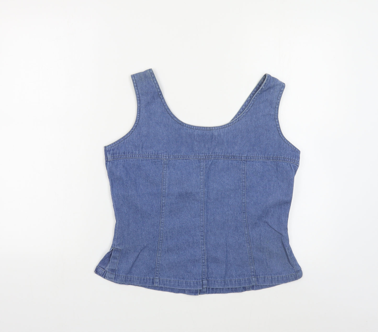 BHS Womens Blue Cotton Basic Tank Size 12 Scoop Neck