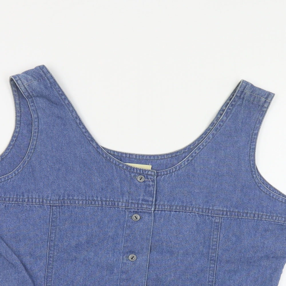 BHS Womens Blue Cotton Basic Tank Size 12 Scoop Neck
