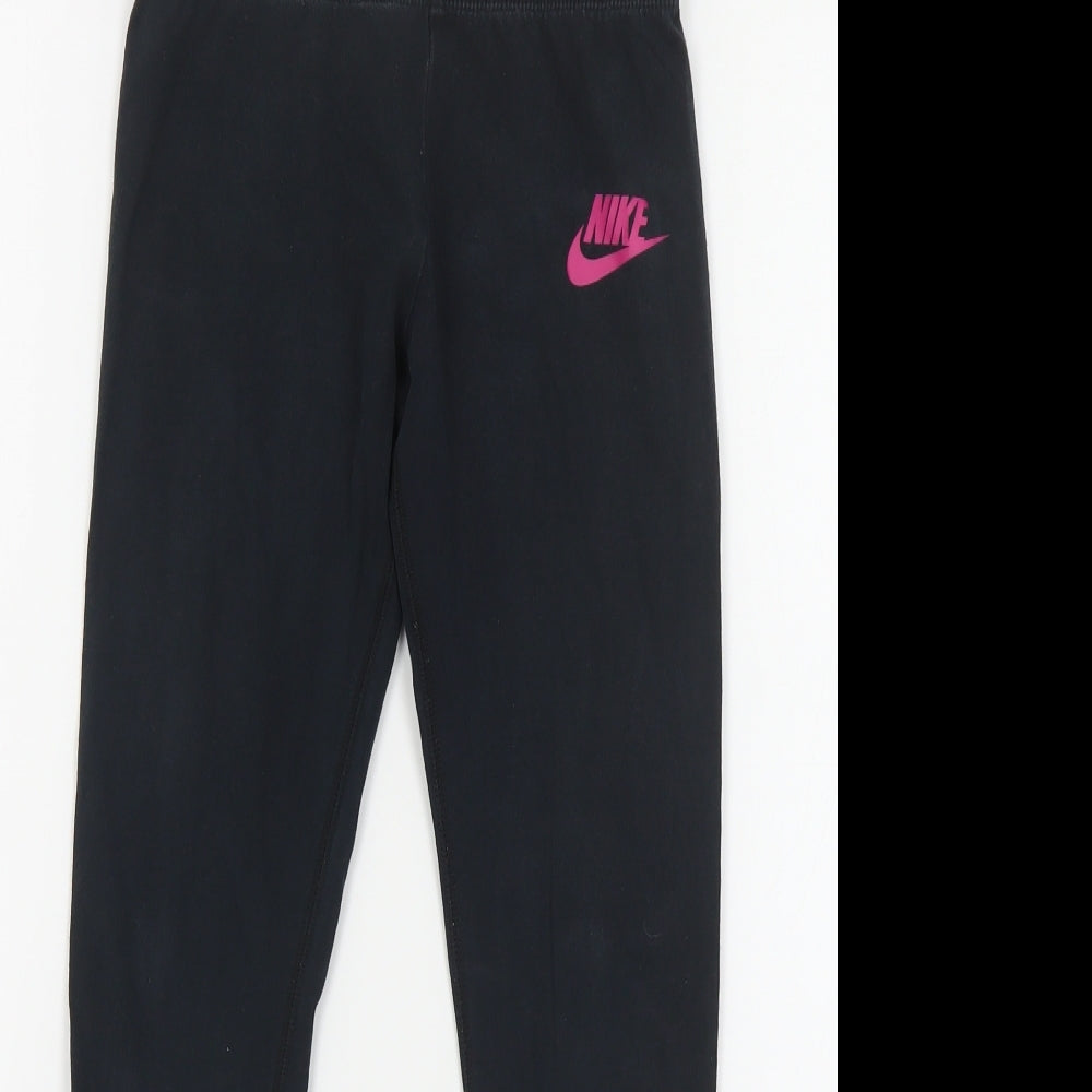 Nike Girls Black Cotton Jogger Trousers Size 10-11 Years Regular Pullover - Leggings