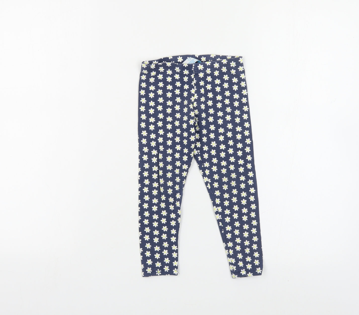 Primark Girls Blue Floral Cotton Jogger Trousers Size 3-4 Years Regular Pullover - Leggings