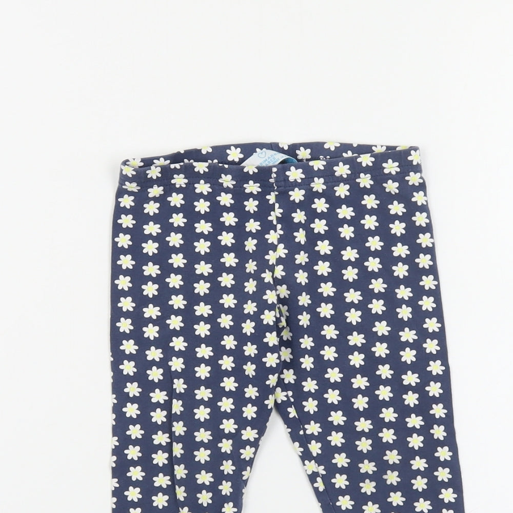 Primark Girls Blue Floral Cotton Jogger Trousers Size 3-4 Years Regular Pullover - Leggings