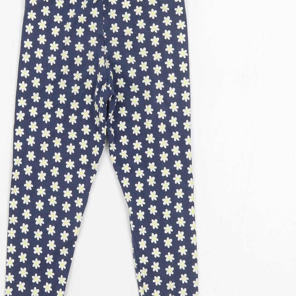 Primark Girls Blue Floral Cotton Jogger Trousers Size 3-4 Years Regular Pullover - Leggings