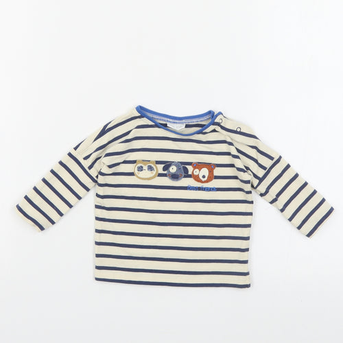 NEXT Baby Beige Striped Cotton Pullover Polo Size 3-6 Months Crew Neck Snap - Cute Animals