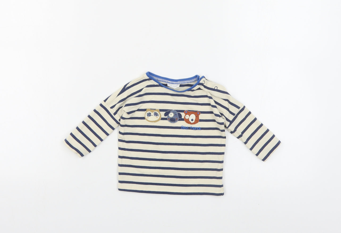 NEXT Baby Beige Striped Cotton Pullover Polo Size 3-6 Months Crew Neck Snap - Cute Animals