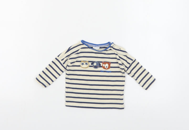 NEXT Baby Beige Striped Cotton Pullover Polo Size 3-6 Months Crew Neck Snap - Cute Animals