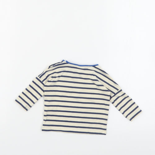 NEXT Baby Beige Striped Cotton Pullover Polo Size 3-6 Months Crew Neck Snap - Cute Animals