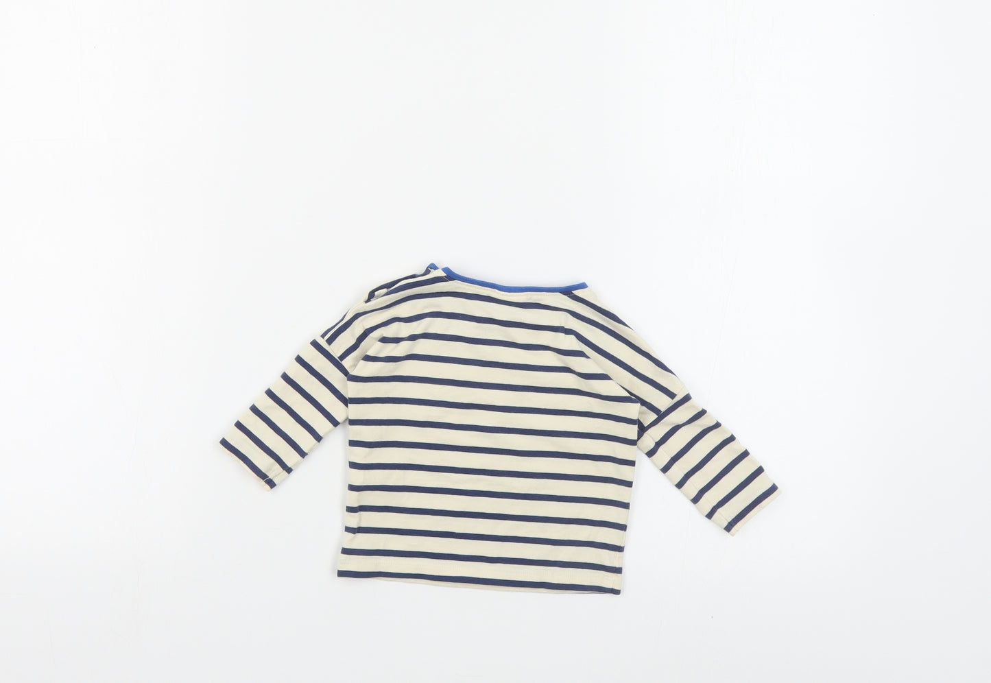NEXT Baby Beige Striped Cotton Pullover Polo Size 3-6 Months Crew Neck Snap - Cute Animals