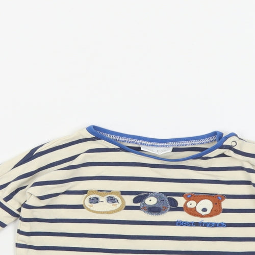 NEXT Baby Beige Striped Cotton Pullover Polo Size 3-6 Months Crew Neck Snap - Cute Animals