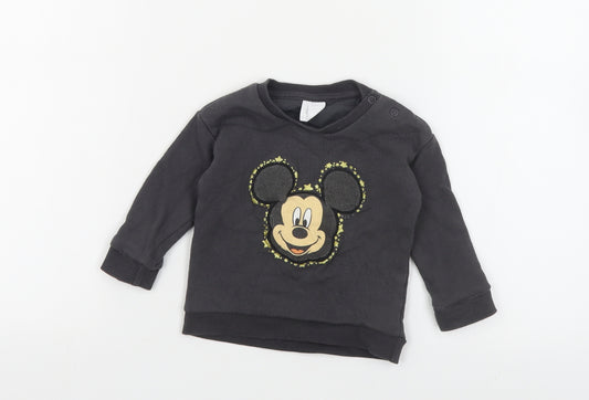 Front view of F&F Baby Grey Cotton jumper, size 6-9, Months Snap - Mickey Mouse