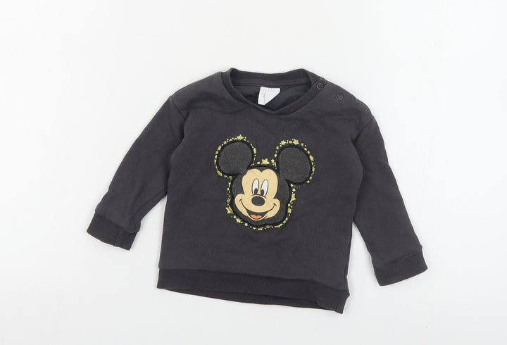 F&F Baby Grey Cotton Pullover Jumper Size 6-9 Months Snap - Mickey Mouse