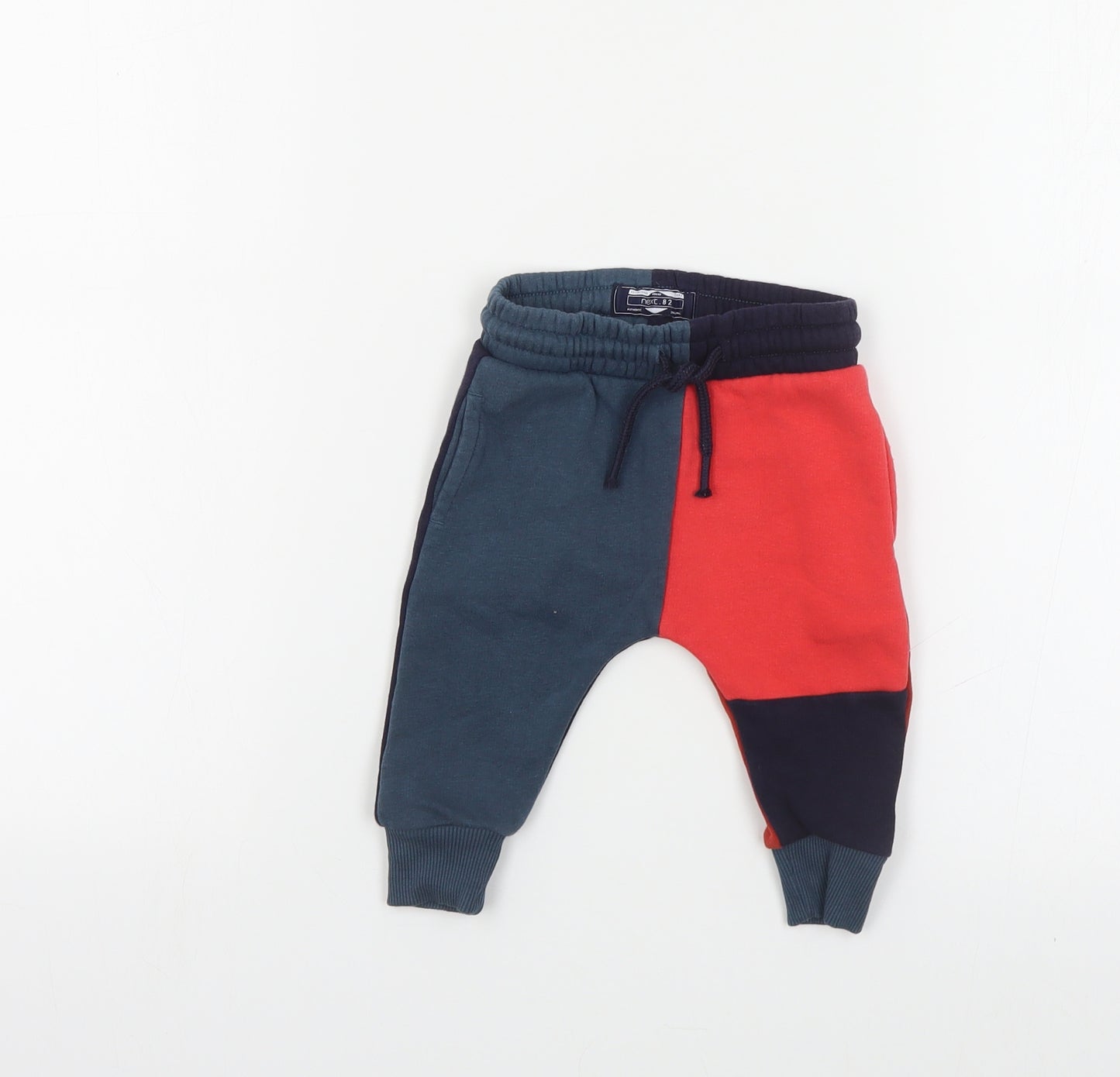 NEXT Baby Multicoloured Colourblock Cotton Jogger Trousers Size 6-9 Months Drawstring