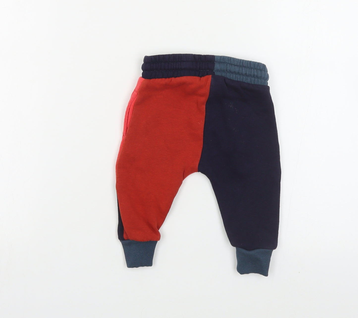NEXT Baby Multicoloured Colourblock Cotton Jogger Trousers Size 6-9 Months Drawstring