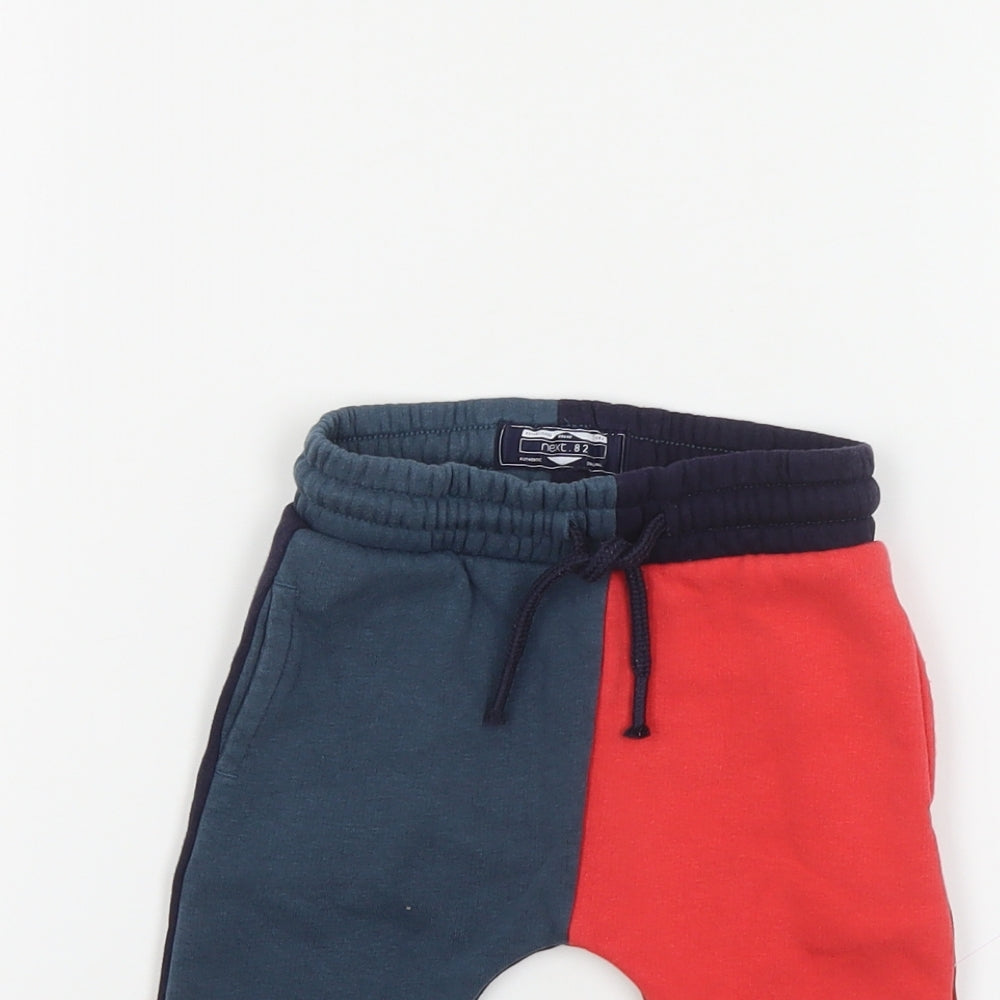 NEXT Baby Multicoloured Colourblock Cotton Jogger Trousers Size 6-9 Months Drawstring