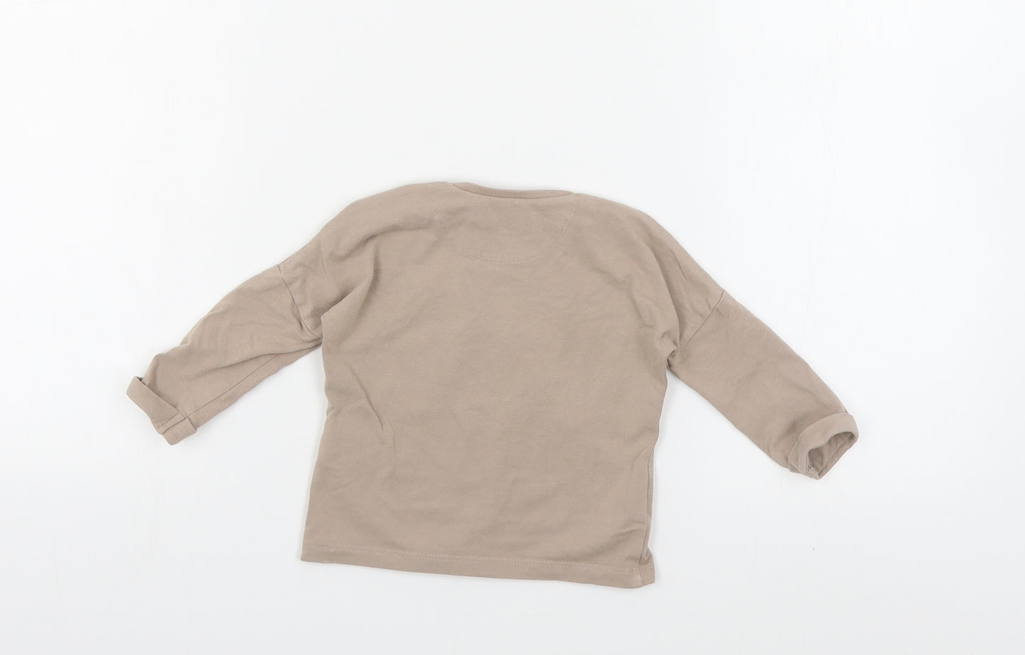NEXT Baby Beige Cotton Pullover Polo Size 6-9 Months Crew Neck Snap - Dinosaur