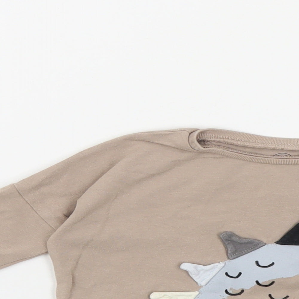 NEXT Baby Beige Cotton Pullover Polo Size 6-9 Months Crew Neck Snap - Dinosaur