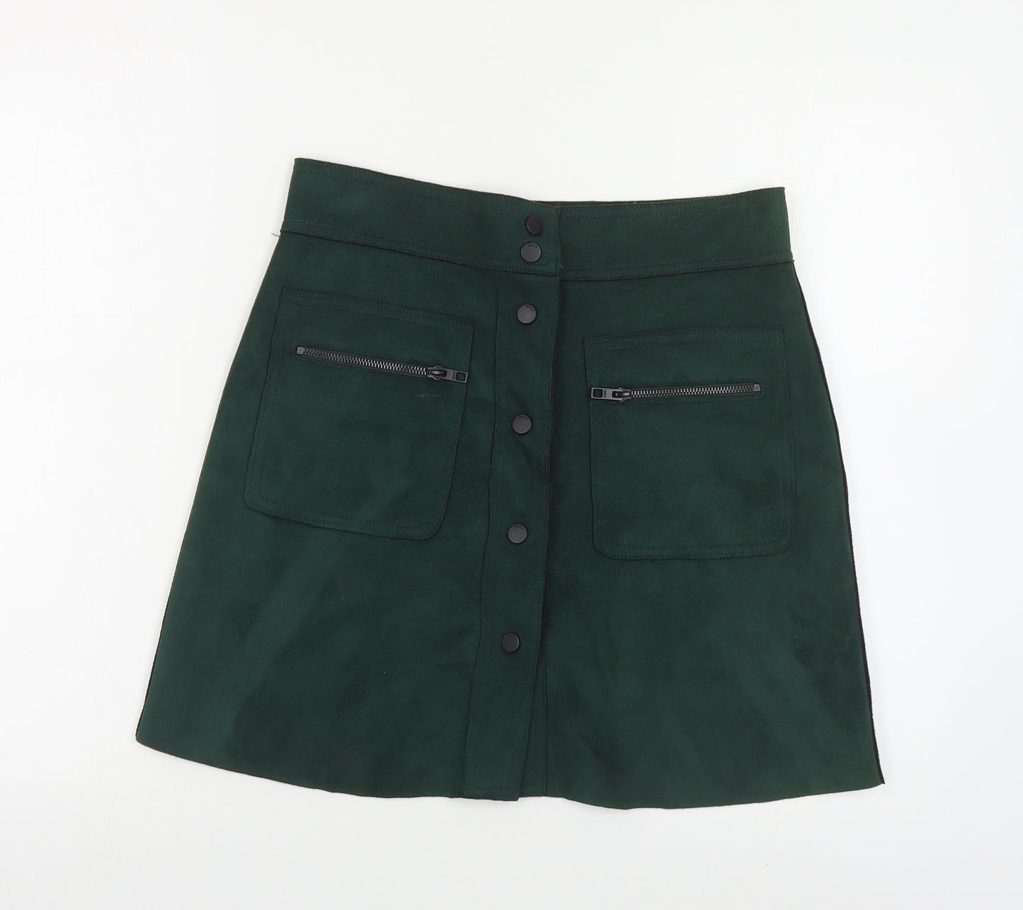 Only Womens Green Polyester Mini Skirt Size 12 Snap