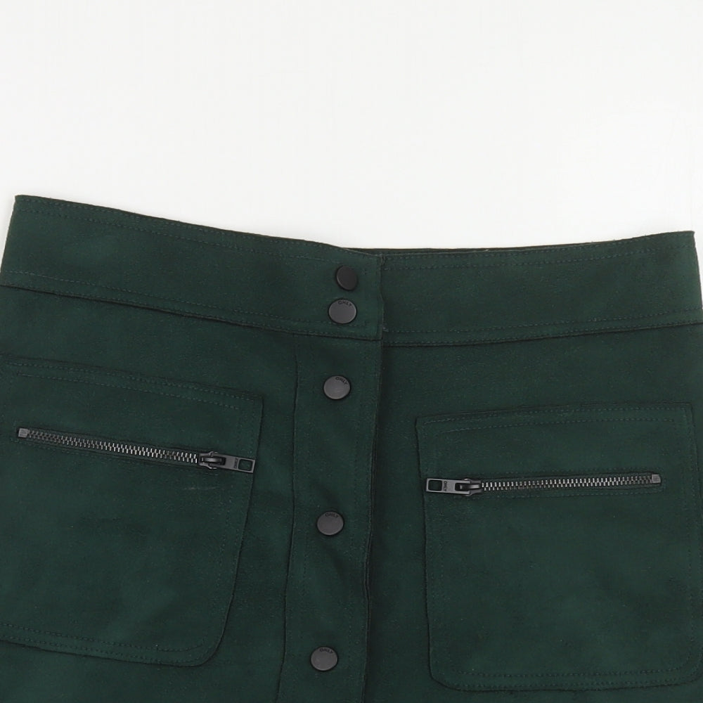 Only Womens Green Polyester Mini Skirt Size 12 Snap