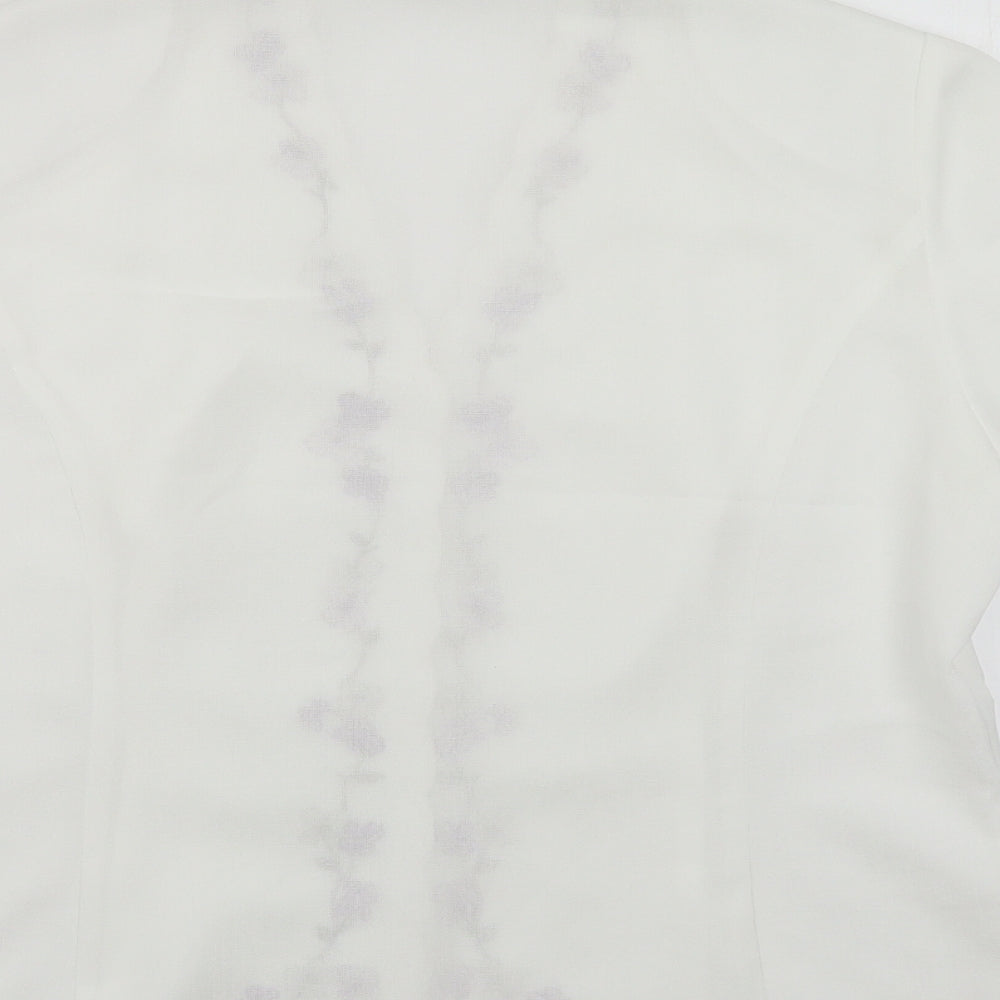 Eastex Womens White Floral Polyester Basic Button-Up Size 14 V-Neck