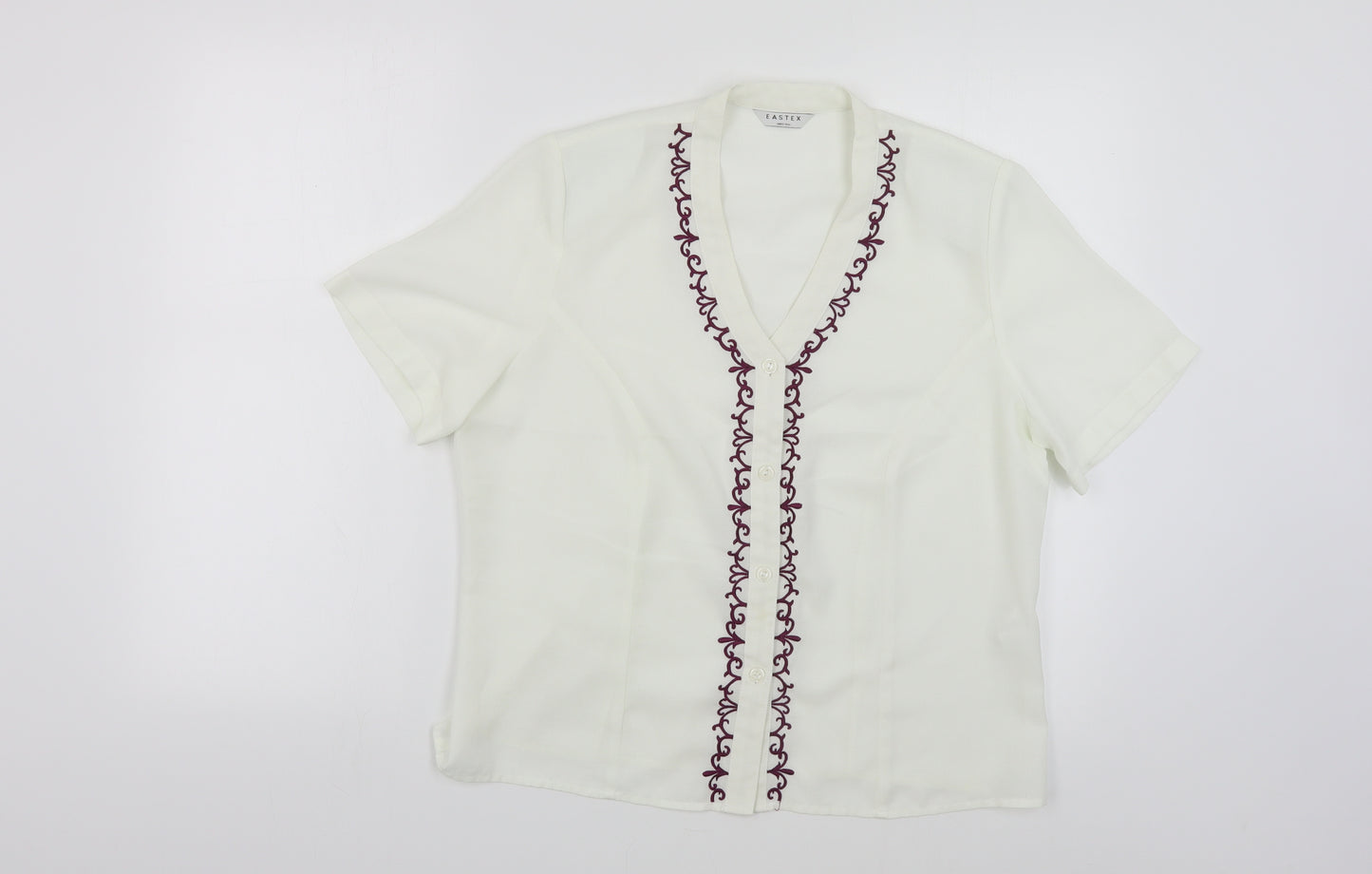 Eastex Womens White Polyester Basic Button-Up Size 14 V-Neck