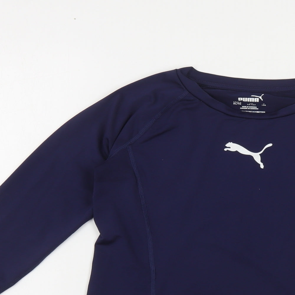 PUMA Girls Blue Polyester Jersey T-Shirt Size 13-14 Years Crew Neck Pullover