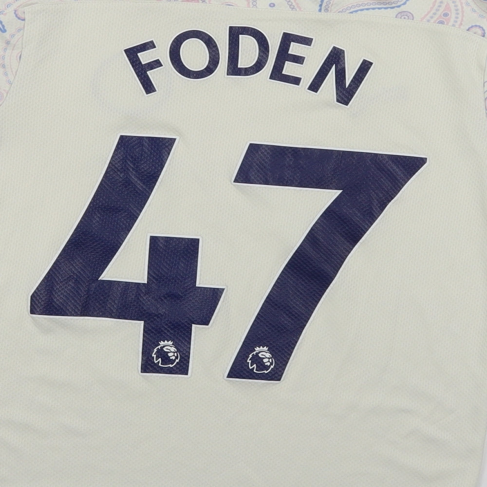 PUMA Boys Ivory Paisley Polyester Jersey T-Shirt Size 11-12 Years V-Neck Pullover - Manchester City Foden