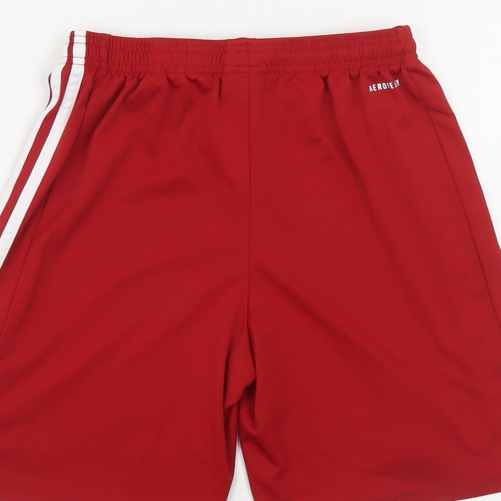 adidas Boys Red Polyester Sweat Shorts Size 13 Years Regular Drawstring - Crewe UTD
