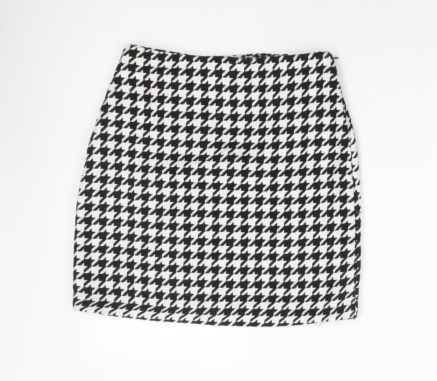 New Look Womens Black Herringbone Polyester Mini Skirt Size 8 Zip