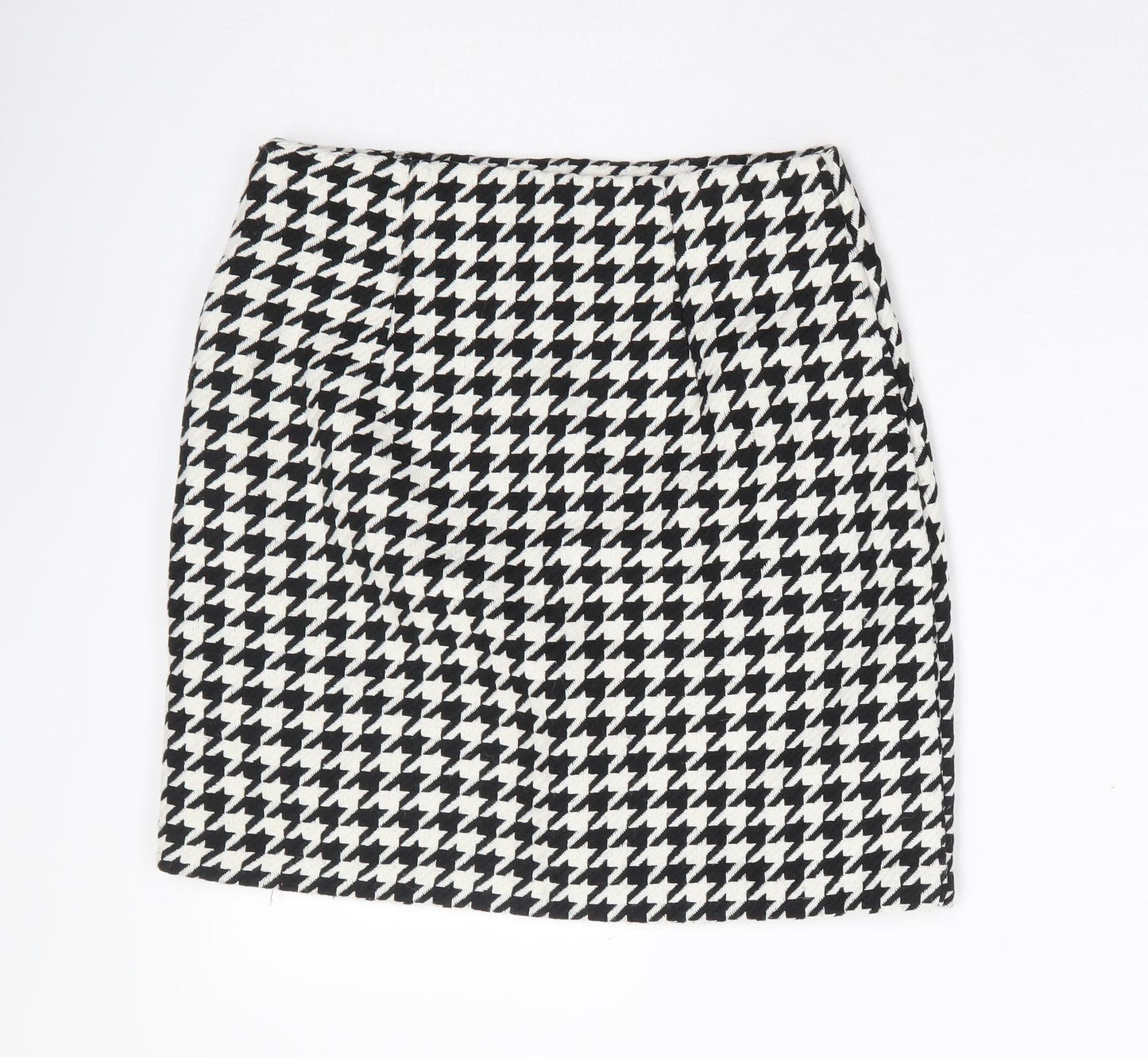 New Look Womens Black Herringbone Polyester Mini Skirt Size 8 Zip