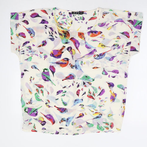 HXY Womens Multicoloured Geometric Polyester Basic Polo Size L Round Neck - Bird Print Box Tee