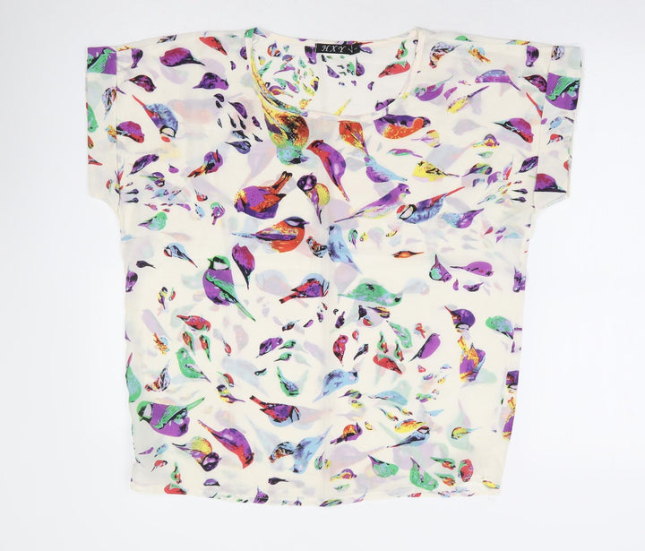 HXY Womens Multicoloured Geometric Polyester Basic Polo Size L Round Neck - Bird Print Box Tee