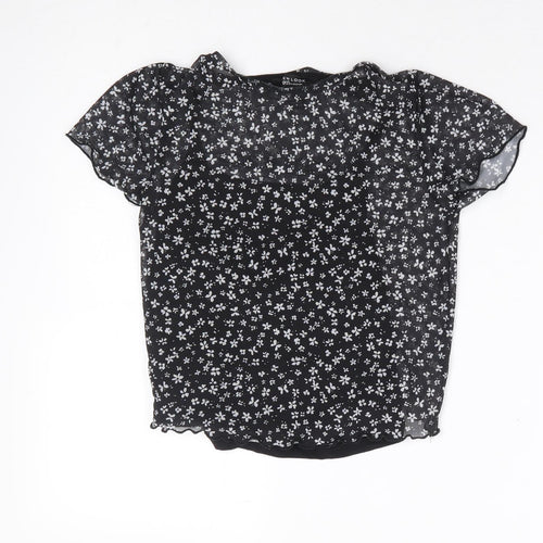 New Look Girls Black Floral Polyester Cropped T-Shirt Size 12-13 Years Round Neck Pullover