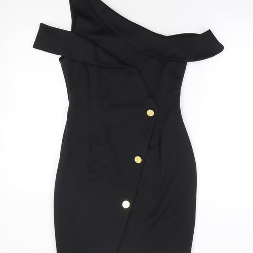 ASOS Womens Black Polyester Bodycon Size 10 One Shoulder Pullover - Cold Shoulder Detail