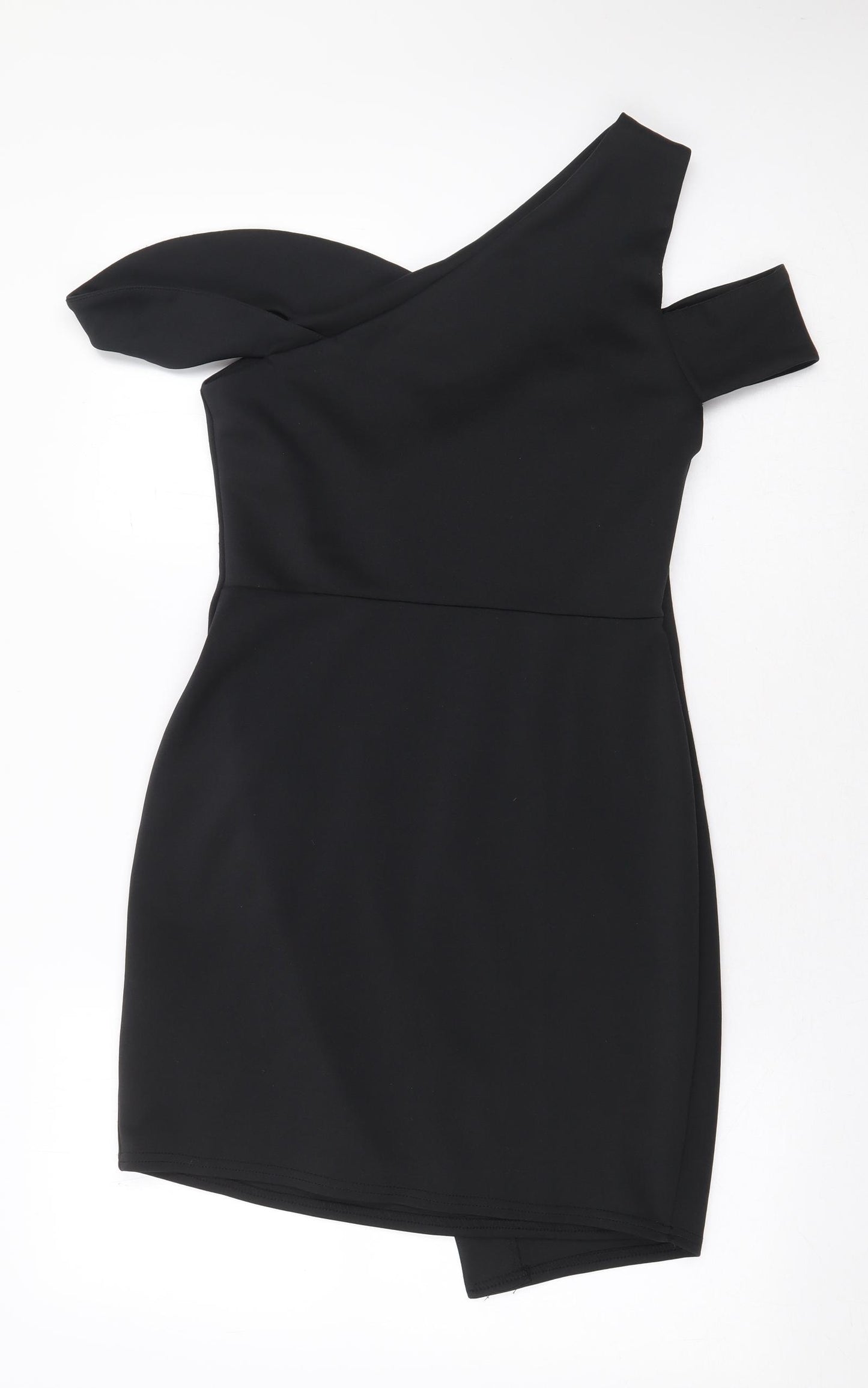ASOS Womens Black Polyester Bodycon Size 10 One Shoulder Pullover - Cold Shoulder Detail