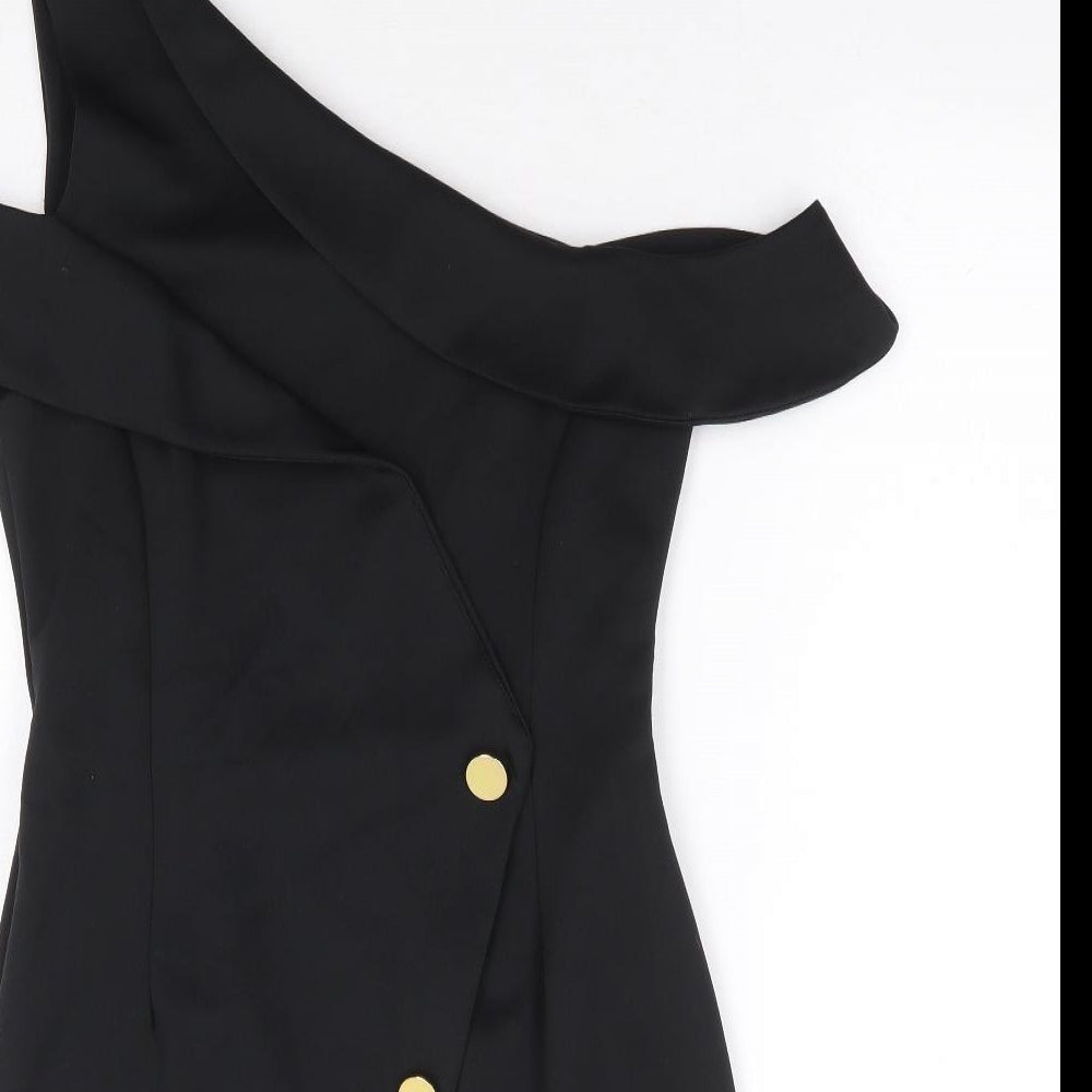 ASOS Womens Black Polyester Bodycon Size 10 One Shoulder Pullover - Cold Shoulder Detail