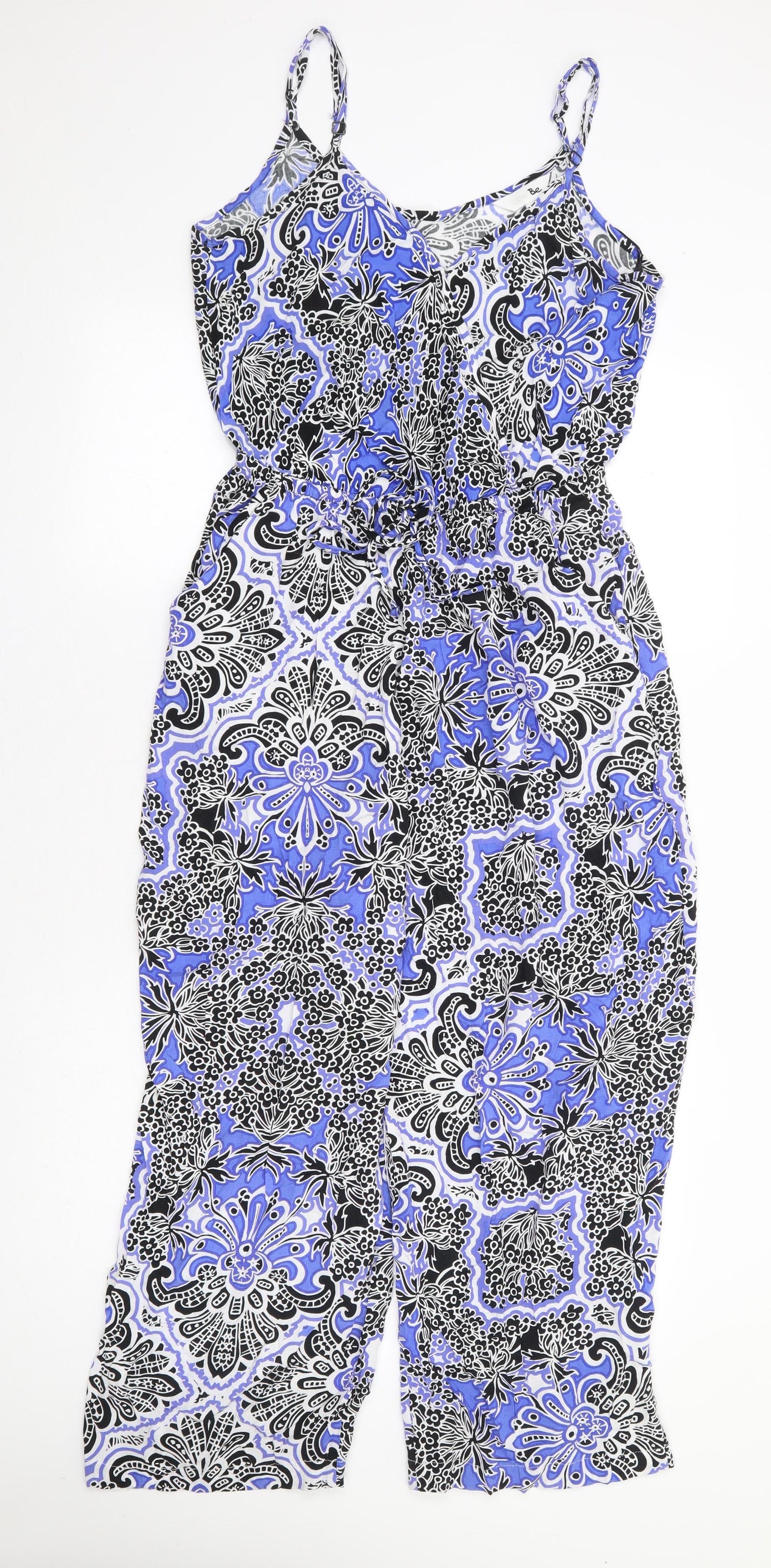 Label Be Womens Blue Floral Viscose Jumpsuit One-Piece Size 14 L25 in Drawstring