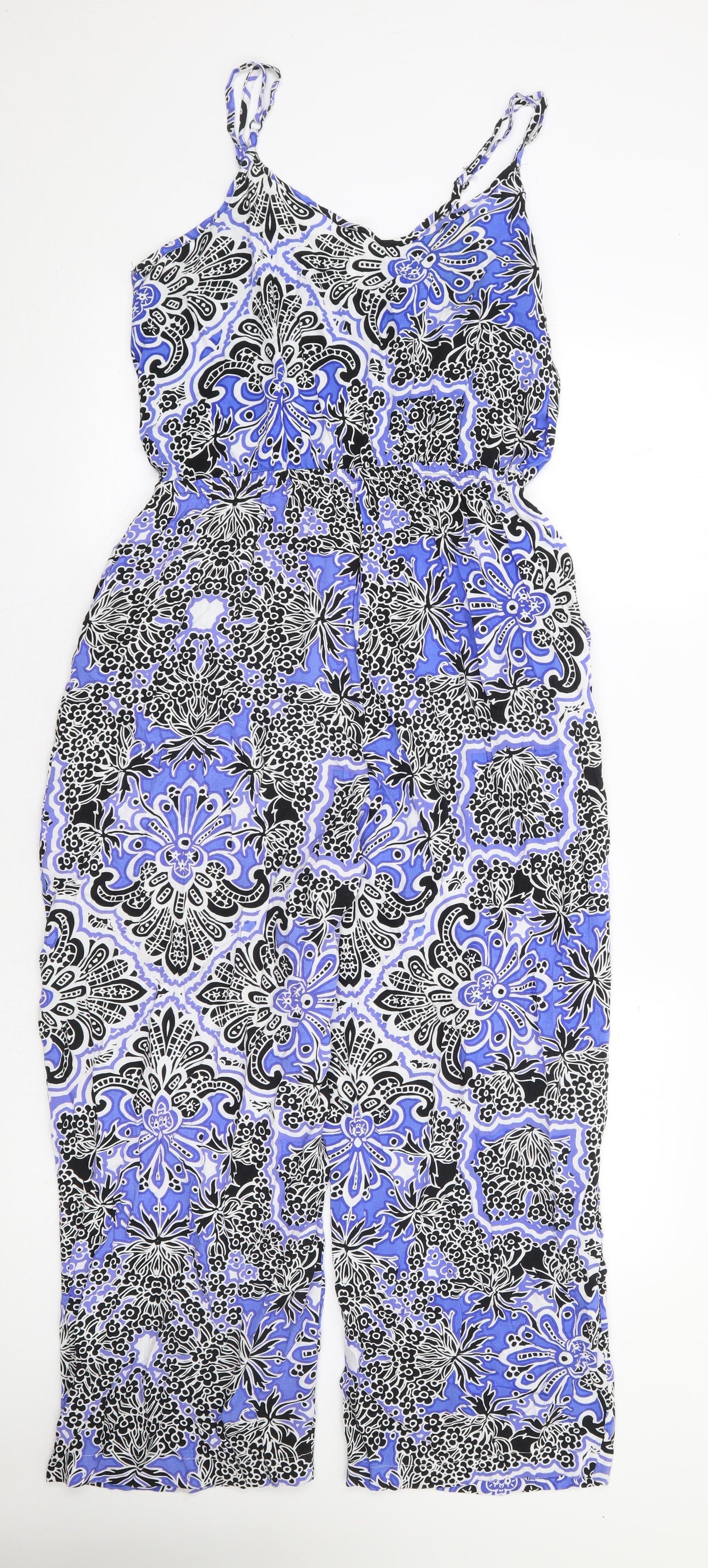 Label Be Womens Blue Floral Viscose Jumpsuit One-Piece Size 14 L25 in Drawstring