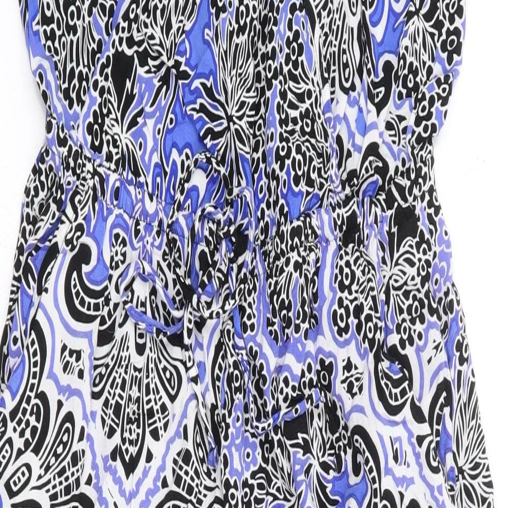 Label Be Womens Blue Floral Viscose Jumpsuit One-Piece Size 14 L25 in Drawstring