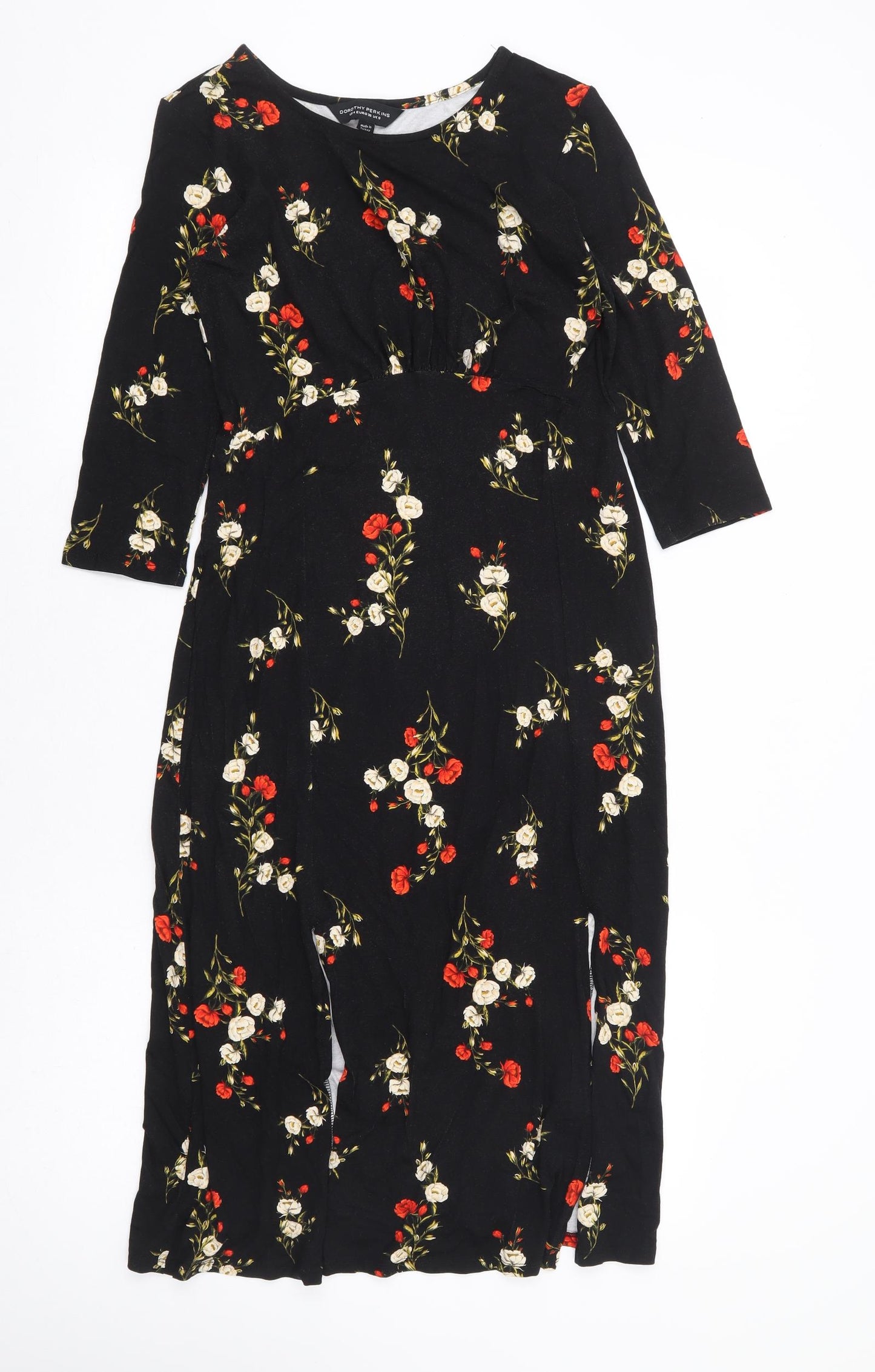 Dorothy Perkins Womens Black Floral Viscose A-Line Size 8 Round Neck Pullover